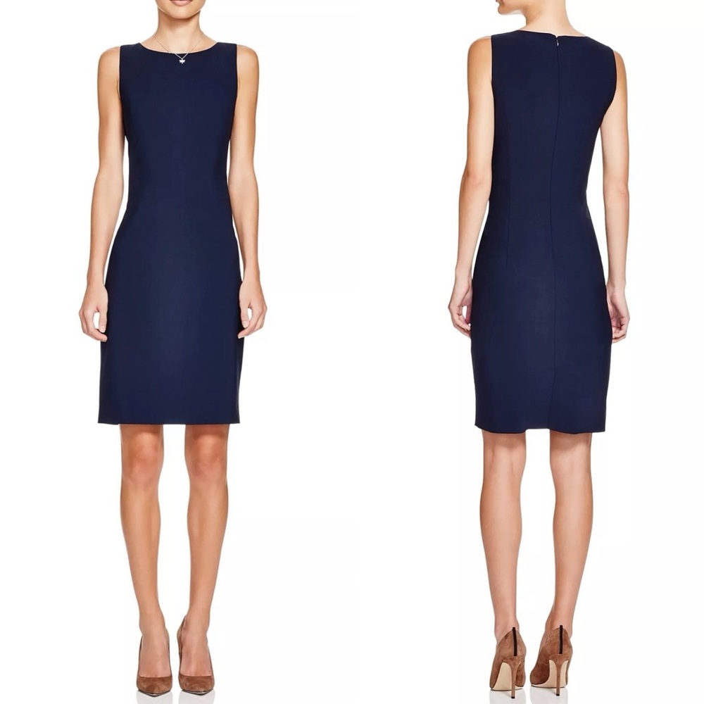 THEORY, Navy Blue Betty Savona Sleeveless Wool Midi Dress, Sz 10